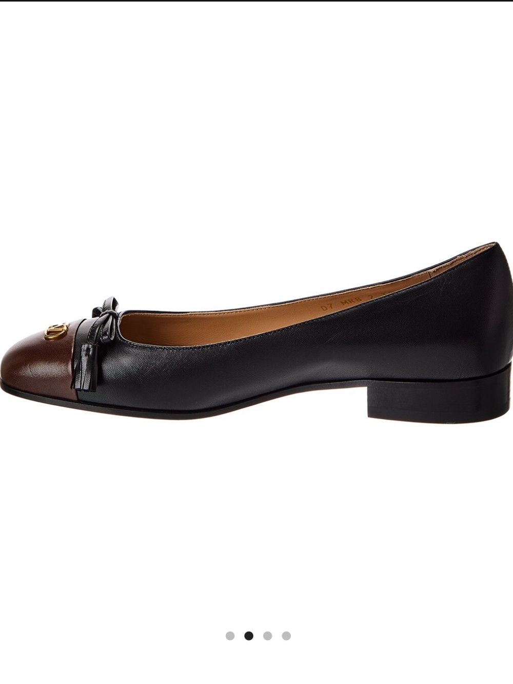 Valentino Two-Tone Black and Brown Leather Ballet Flat with Gold Logo - Picture 2 of 5